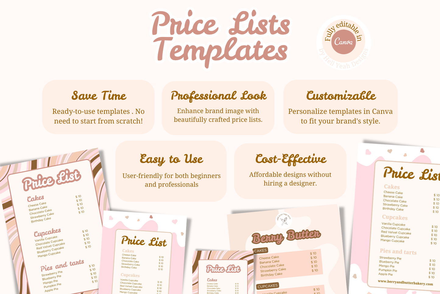Berry & Butter Bakery Price List Templates
