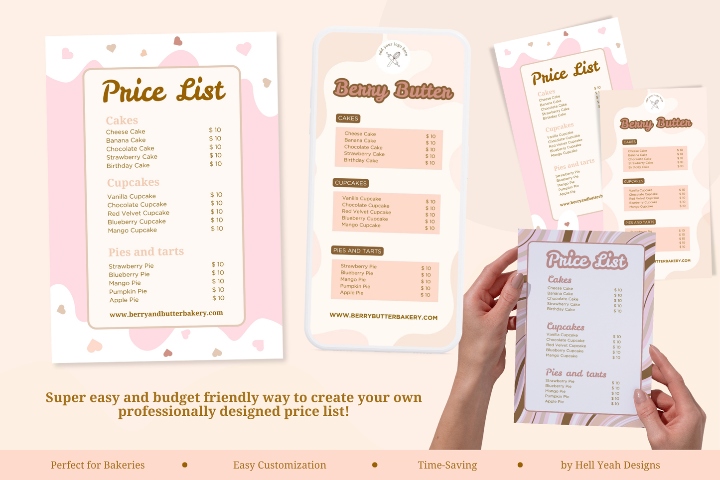 Berry & Butter Bakery Price List Templates