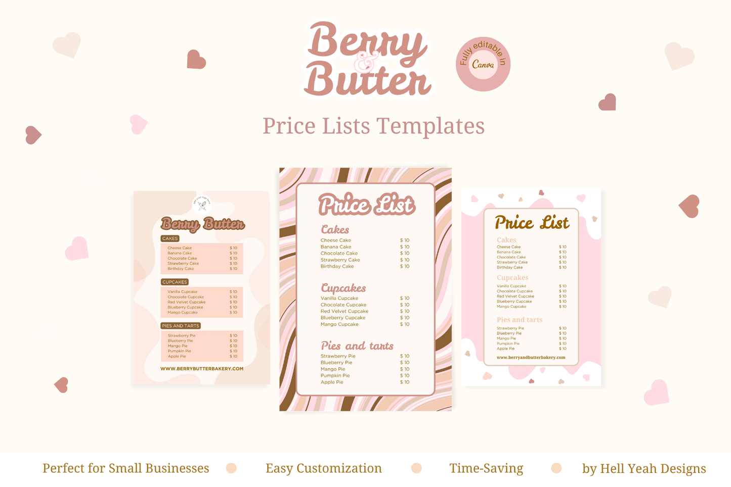Berry & Butter Bakery Price List Templates