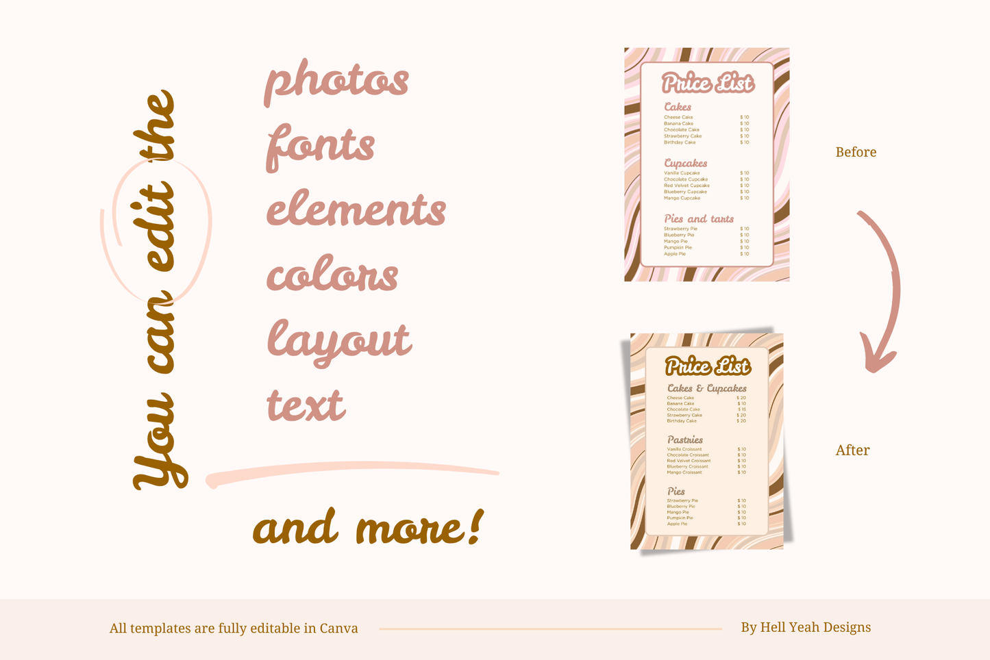 Berry & Butter Bakery Price List Templates