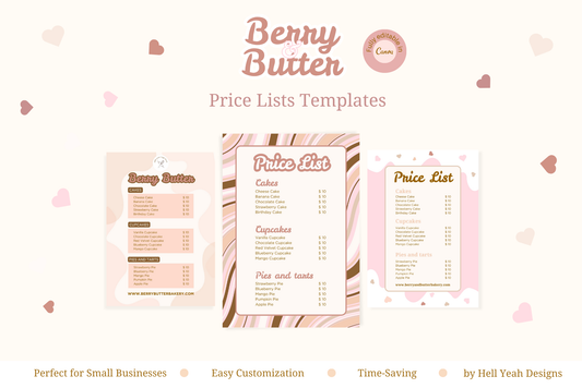 Berry & Butter Bakery Price List Templates